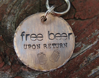 Custom Hand Stamped Dog ID Tag, Free Beer, Personalized Dog Tag, Copper Dog Tag, Aluminum Pet ID Tag, Hand Stamped Pet Tag