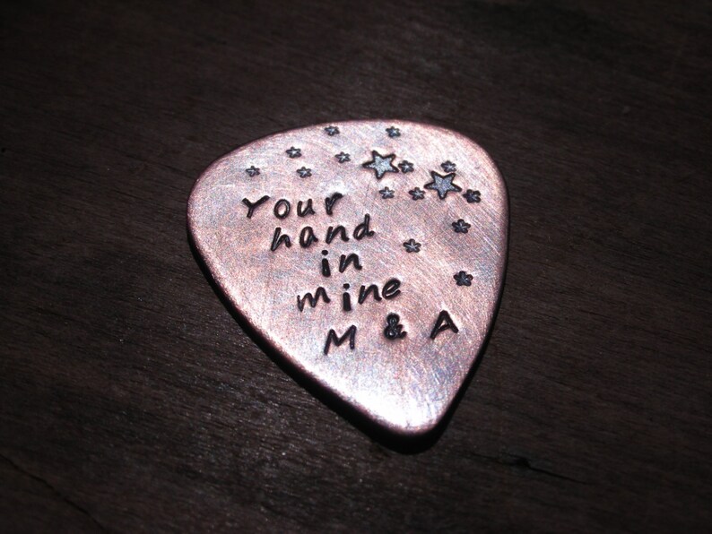 CUSTOM GUITAR Pick-Shining Stars-Handstamped Copper-Great Gift for Fathers Day, Husband, Boyfriend, Dad, Groomsmen image 4