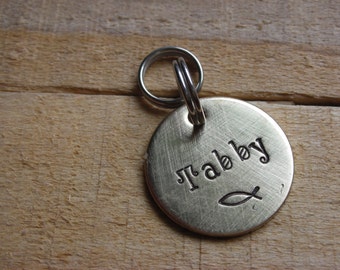 Handstamped Cat ID Tag - Pet ID Tag - Cat Name Tag - The Tabby