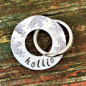 Dog Tags, Dog Tags for Dogs, Hand Stamped Dog Tag, Hollie Washer Tag, Pet ID Tag, Mistletoe, Winter Dog Tag