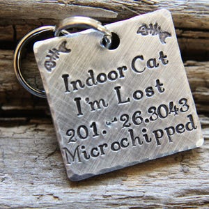 Hand Stamped Cat ID Tag-Indoor Cat Tag-Tag for Kitty-Hand stamped Cat Tag-Tag for Indoor Cat