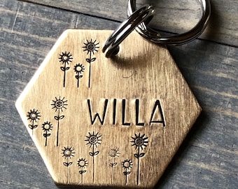 Dog Tag, Dog Tag for Dogs, Floral Dog Tags, Pet ID Tag, Willa, Personalized Dog Tag, Custom Dog Tag, Hand Stamped, Tag with Flowers, Daisy