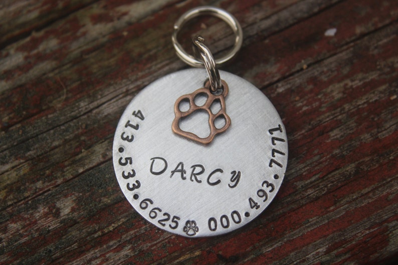Custom Dog ID Tagpersonalized Pet Idpaw Print Dog Tagcustom Etsy