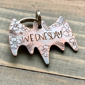 Custom Dog Tag, Bat Shaped Pet ID, Bat Dog Tag, Dog Collar with Flowers, Flowered Bat Pet Tag, Personalized Dog Tag, Tattoo Pet Tag
