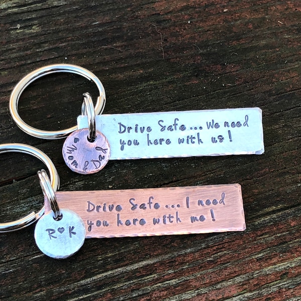 Drive Safe Personalized Hand Stamped Rectangle Key Chain Gift for Boyfriend Gift for New Driver Anniversary Gift Gift for Son Daughter
