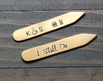 8th Anniversary Collar Stays, Collar Stays 7th Anniversary, Gift for Husband, Personalized Collar Stays, Hand Stamped, I Still Do, Hash Mark