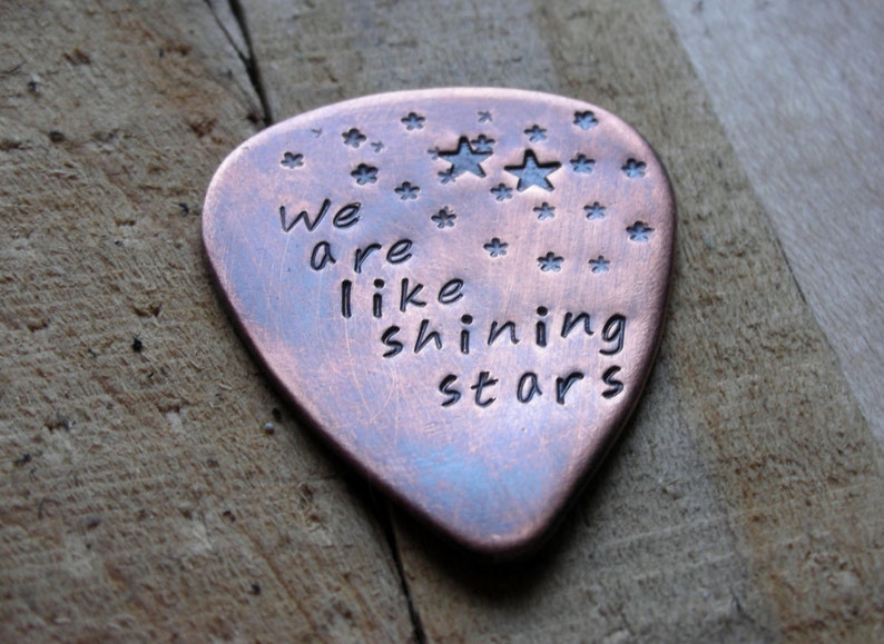 CUSTOM GUITAR Pick-Shining Stars-Handstamped Copper-Great Gift for Fathers Day, Husband, Boyfriend, Dad, Groomsmen image 1