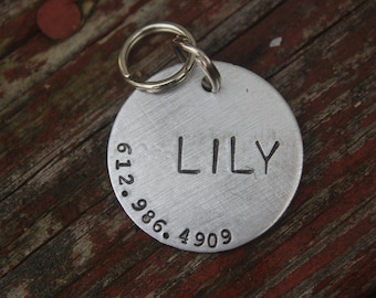 Custom Hand Stamped Dog ID Tag, The Lily Tag, Personalized Dog Tag, Copper Dog Tag, Aluminum Pet ID Tag, Hand Stamped Pet Tag