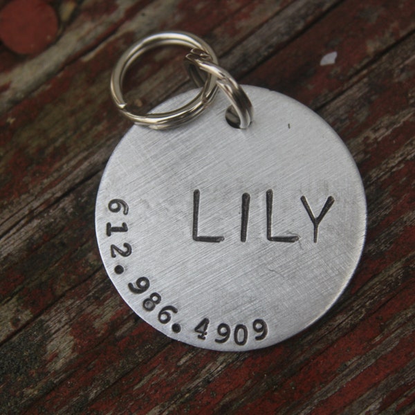 Custom Hand Stamped Dog ID Tag, The Lily Tag, Personalized Dog Tag, Copper Dog Tag, Aluminum Pet ID Tag, Hand Stamped Pet Tag