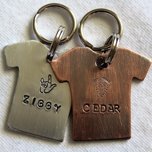 Custom Hand Stamped Dog ID Tag, Tee Shirt for Dogs Personalized Dog Tag, Tag for Dog, Copper Dog Tag, Aluminum Pet ID Tag