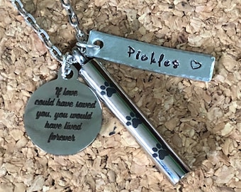 Cremation pet memorial pendant, pet urn, ashes necklace, loss of pet hand stamped necklace, dog urn, cat urn, pet remembrance jewelry