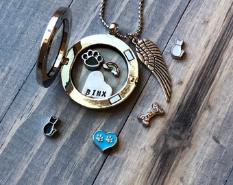 Pet Loss Necklace, Pet Memorial Gift, Glass Floating Locket for Fur Ashes Picture, Loss of Pet, Gift for Loss of Dog, pet remembrance