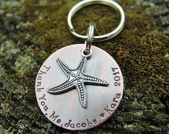 Christms Teacher Gift-Make a Difference Keychain-Gift for Teacher-Starfish Thrower-Starfish-Thank You Gift for Teacher