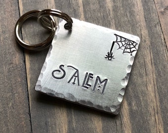 Dog Tag, Dog Tag for Dogs, Dog Tags, Pet ID Tag, Spider Web, Personalized Dog Tag, Custom Dog Tag, Hand Stamped w/American Horror Story Font