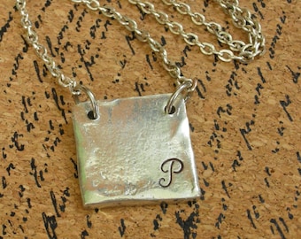 Pewter Initial Necklace-Custom Necklace-Handstamped Necklace-Custom Choker-Handstamped Pewter Necklace