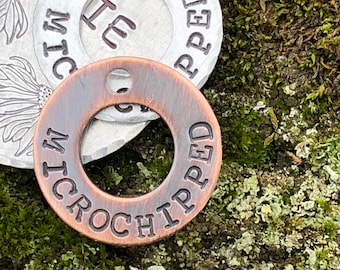 Microchipped Dog Tag, dog tag, microchip, pet tag, dog id tag, i'm chipped, washer dog tag