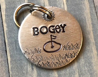 Golf Name Tag for Dog, Hand Stamped Pet ID Tag, Dog Tag for Golf lover, Personalized Dog Tag for Dog, Golf Tee Dog Tag, Bogey Dog Tag