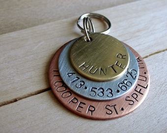 Custom Pet ID-Custom Dog Tag-The Hunter-Handstamped Layered Mixed Metals
