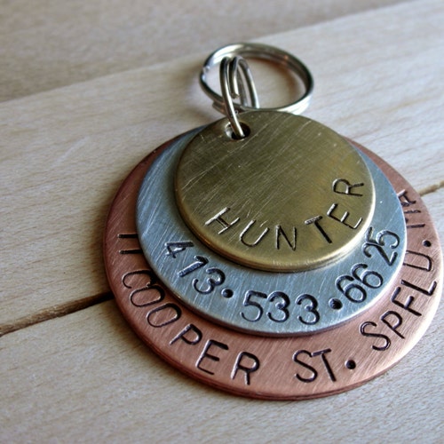 Custom Pet Idcustom Dog Tagthe Hunterhandstamped Layered Etsy