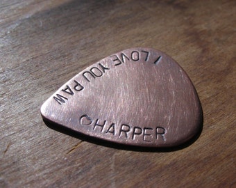 FATHERS DAY GUITAR Pick--Handstamped Copper-Great Gift for Fathers Day, Husband, Boyfriend, Dad, Groomsmen