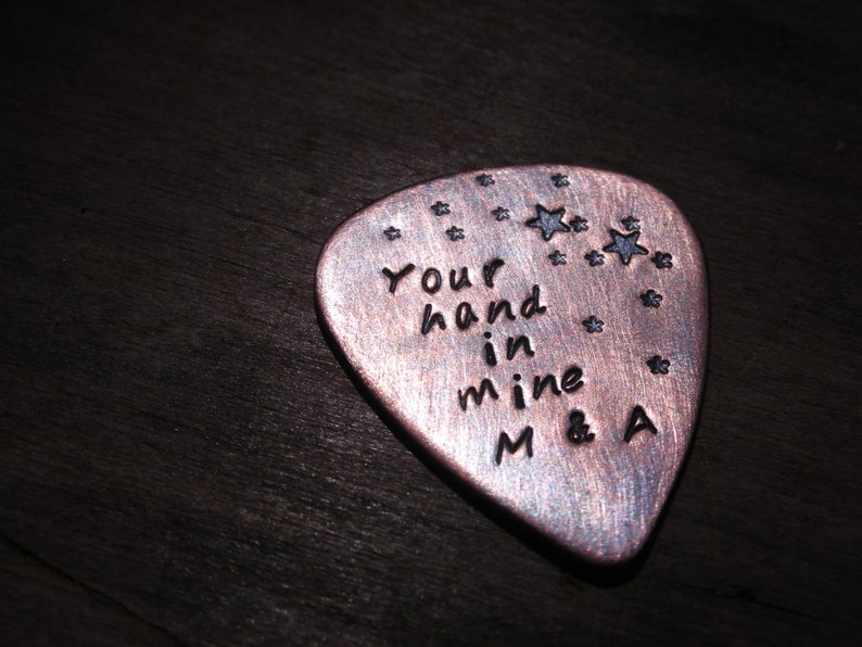 CUSTOM GUITAR Pick-Shining Stars-Handstamped Copper-Great Gift for Fathers Day, Husband, Boyfriend, Dad, Groomsmen image 2