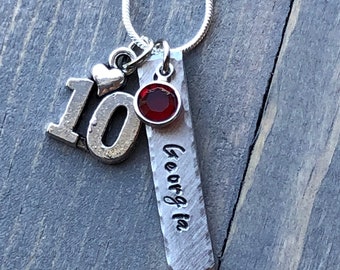 10th Birthday Necklace, Gift for Girl, Personalized Necklace, Birthstone Necklace, Gift for Girl's 10th birday, Turning 10, Add a Charm