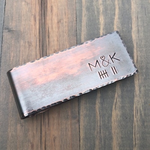 Copper Anniversary Money Clip - 7th Anniversary Gift - Personalized Tally Mark Money Clip - Tally Mark and Initial Money Clip