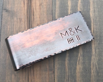 Copper Anniversary Money Clip - 7th Anniversary Gift - Personalized Tally Mark Money Clip - Tally Mark and Initial Money Clip