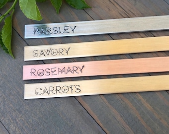 Metal Garden Markers, Custom Plant Stakes, Hand Crafted Herb ID, Gift for Gardeners, Vegetable/Flower Markers in Aluminum, Copper & Bronze
