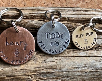 Dog Tag, Dog ID Tag, Hand Stamped Dog Tag, Dog Tag for Collar, Pet ID Tag, Personalized Tag, Size Choice, Copper, silver, bronze