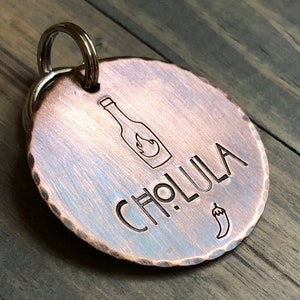 Name Tag for Dog, Hand Stamped Pet ID, Hot Sauce Dog Tag, Dog Tag with Pepper