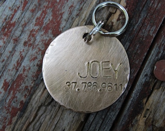 Custom Hand Stamped Dog ID Tag, Personalized Dog Tag, Bronze Dog Tag, The Joey