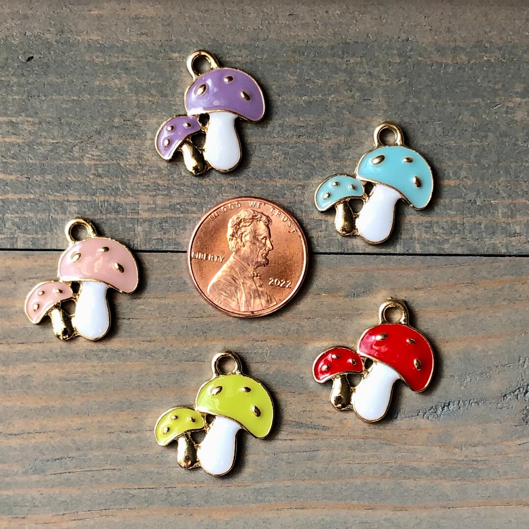 Mushroom Charm for Dog Tag, Enamel Shroom Charm, Mushroom Shaped Tag