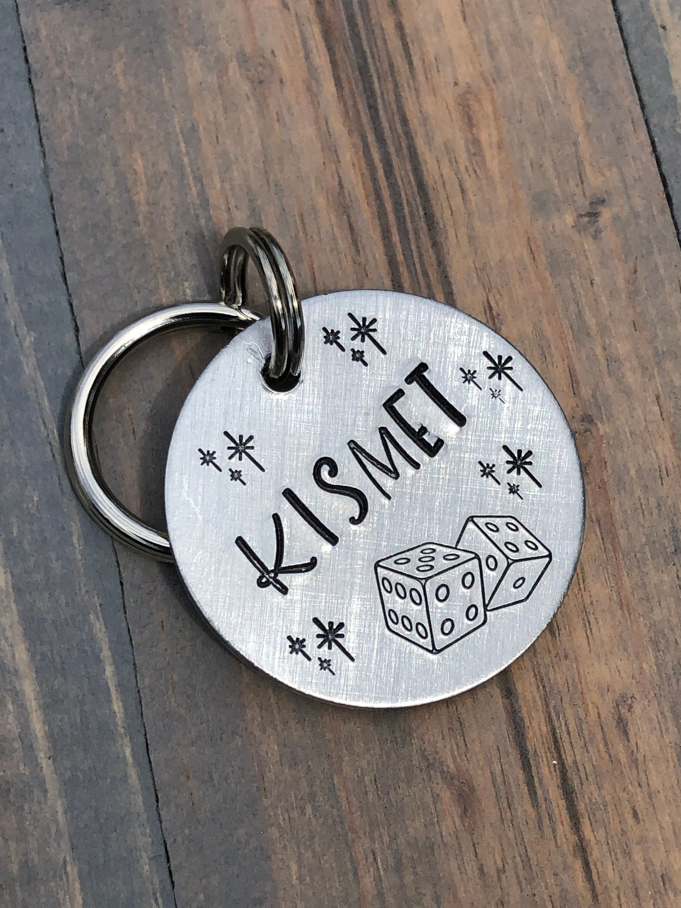 Name Tag for Dog Hand Stamped Pet ID Tag Dice Kismet Dog Etsy