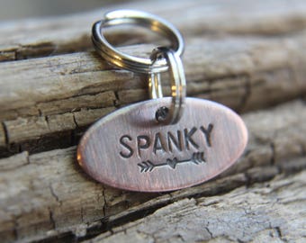 Custom Pet Tag, The Spanky,  Dog ID Tag, Tag for Tiny Dog, Hand stamped ID, Custom Cat Tag, Tag for Dog