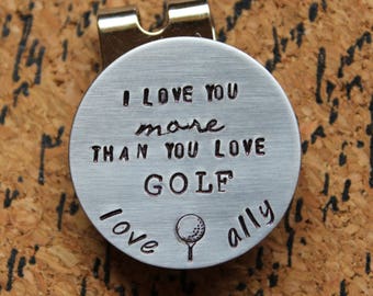 Personalized Golf Ball Marker-Magnetic Golf Ball Marker-Hand Stamped Golf Ball Marker with Hat Clip-Valentine Gift -Gift for Golfer