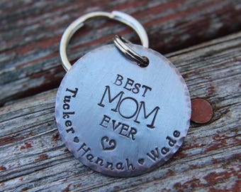 Mother's Day Gift, Gift for Mom, Hand Stamped Keychain for Mom, Personalized Keychain, Gift from Kids, Birthday Gift for Mom, Keyring