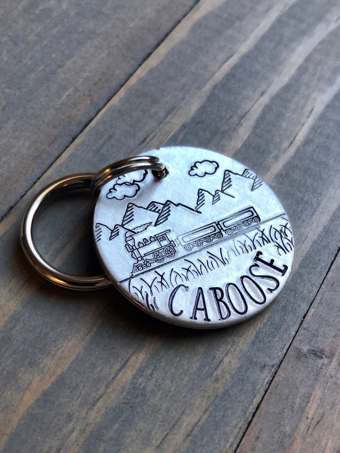 Name Tag for Dog, Hand Stamped Pet ID Tag, Train Dog Tag, Caboose, Dog ...