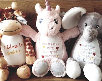 Personalised Embroidered Mumbles Soft Toy Teddy, Baby Shower, Newborn Baby Gifts, Birthday Teddy, I belong to Teddy And Any Custom Text