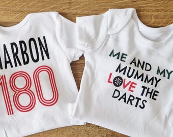 Darts Personalised Me and My Mummy or Daddy Love The Darts Kids Tshirt Babygrow/Romper.