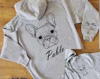 Personalisierter Hund Mama Papa Mama Papa Hoddy Vorderseite Rückseite & Ärmel (große Hundepalette)