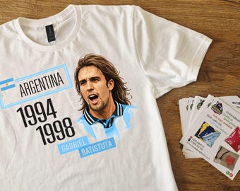 Gabriel Batistuta Argentina 1994 & 1998 World Cup Football Legends Retro Range Mens Womens and kids Tshirt