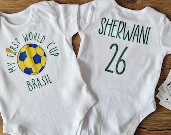 Personalised Brasil My First World Cup 2026 Kids Tshirt Babygrow/Romper.