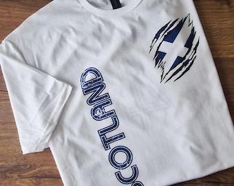 Camisetas personalizadas de Escocia disponibles en tallas para hombre, mujer, niños y bebés.