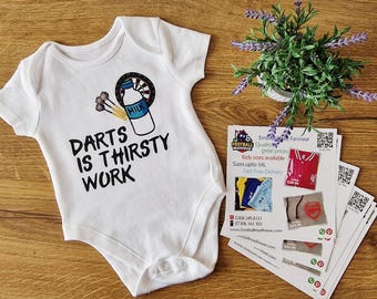 Personalised Darts Kids Tshirt Babygrow/Romper "Darts is Thirsty Work"