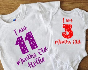 I am 1-12 Months Old Personalised With any Name Available in 8 Colours Tshirt/babygrow