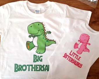 Kids Dinosaur Brother And Sister Matching Tshirt And Bodysuit Set
