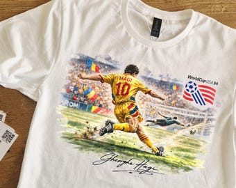 Romania Hagi World Cup Usa 94 Football Mens Womens and kids Tshirt