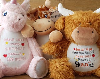 Personalised Teddy Embroidered Mumbles Birth Stat Soft Toy Teddy , Baby Shower, Newborn Baby Gifts