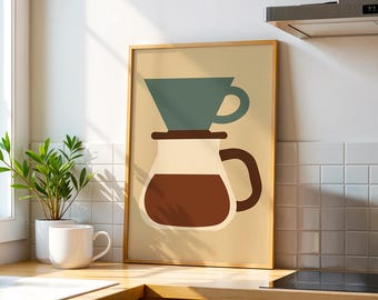 Pour Over Coffee Minimalist Art Print: Retro Modern  Kitchen Coffee Bar Poster (Digital Download)